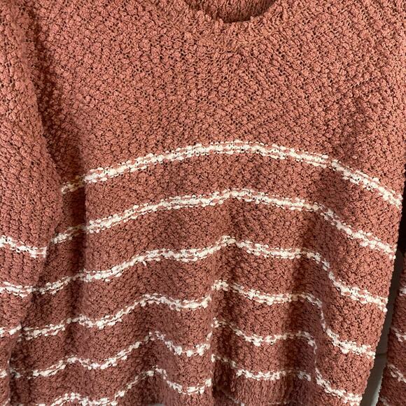 C&C California Brown & White Striped Fuzzy Sweater Size Medium - Picture 2 of 6
